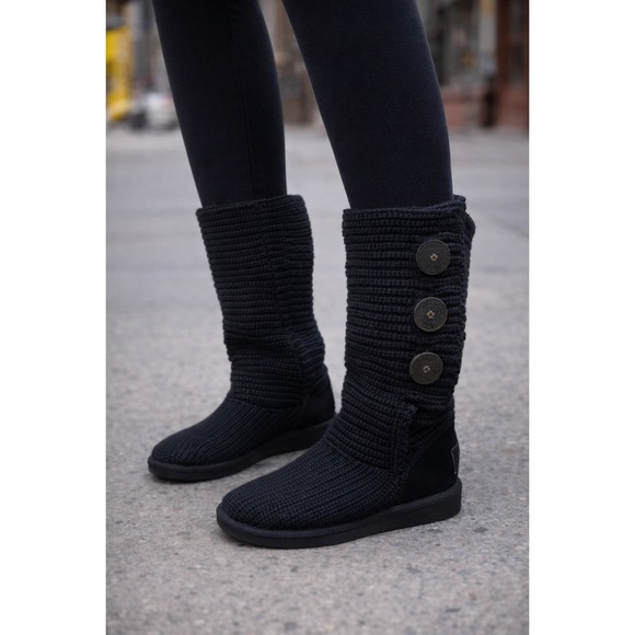 UGG Australia Women's Black Knit Button Tall Boots Size 7